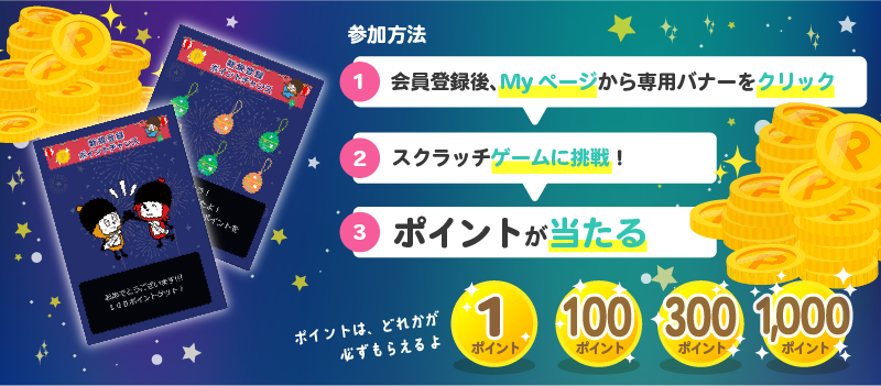 参加方法は会員登録後マイページから専用バナーをクリックして、スクラッチゲームに挑戦する